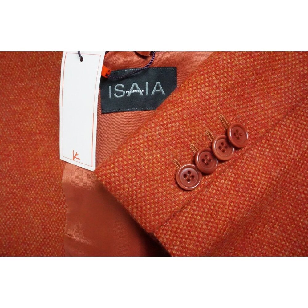 Isaia Napoli Orange Red Woven Tweed Wool Sport Coat Jacket 40R NEW